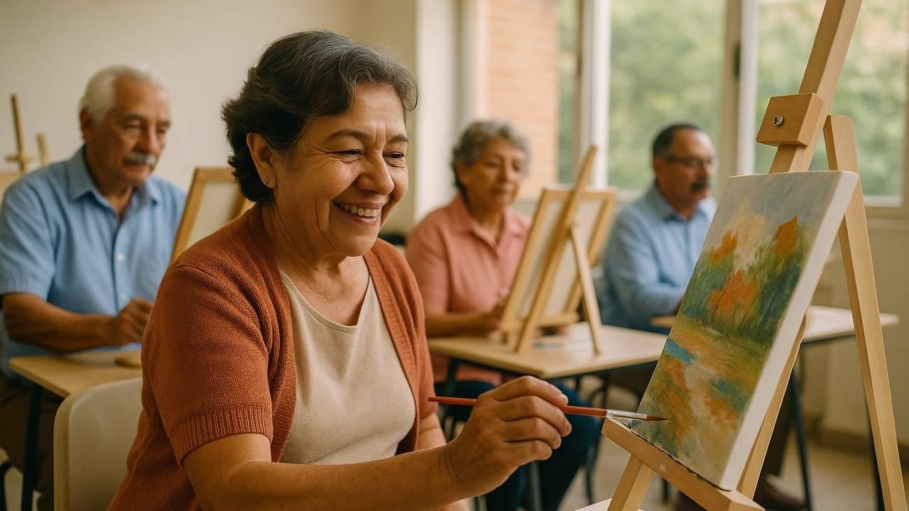 Participantes pintando en caballetes durante un taller de creatividad